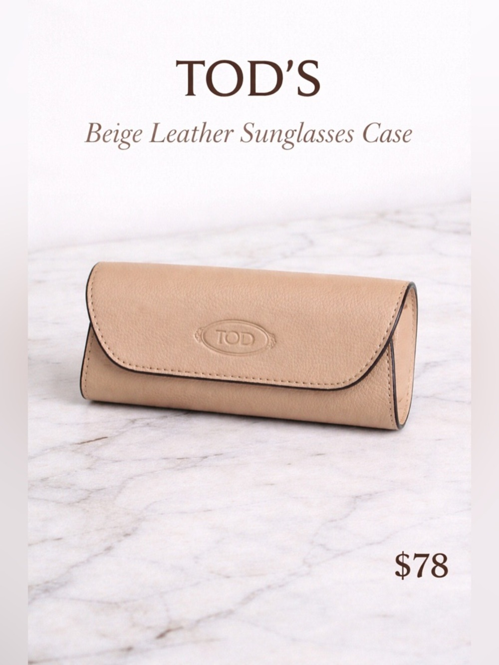 Tod’s Beige Leather Sunglasses Case Small Designer Eyewear Case